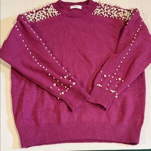 Elegant Magenta Sweater with Pearl Details
